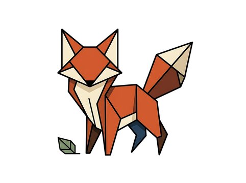 Origami fox paper craft illustration isolated on white background