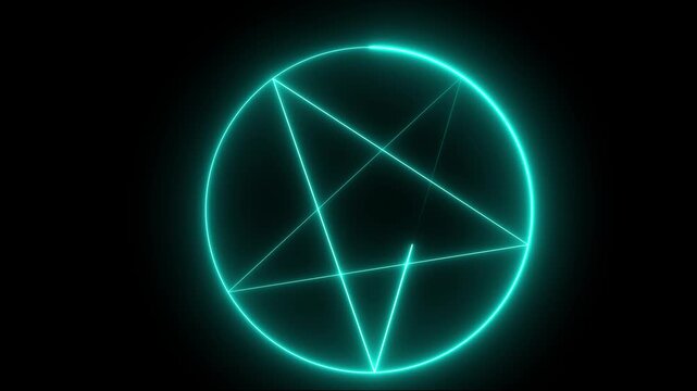 Glowing Neon Cyan Pentagram star idea animation..