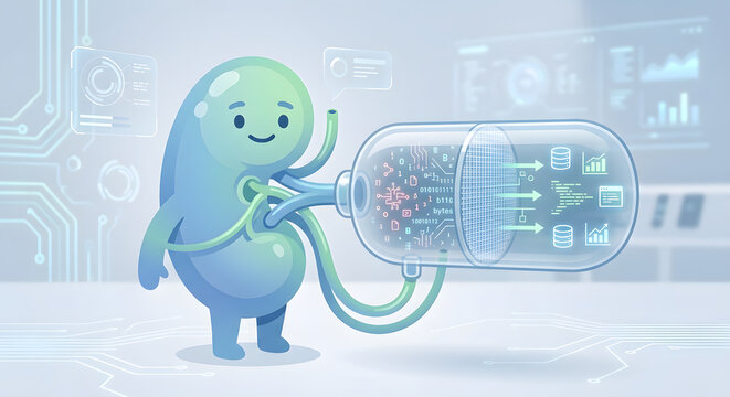 Cartoon kidney with transparent data microfluidic channels filtration device