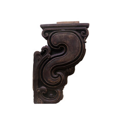 Antique Carved Wooden Corbel with Classic Scrollwork Bracket Isolated on White Background © jianjian