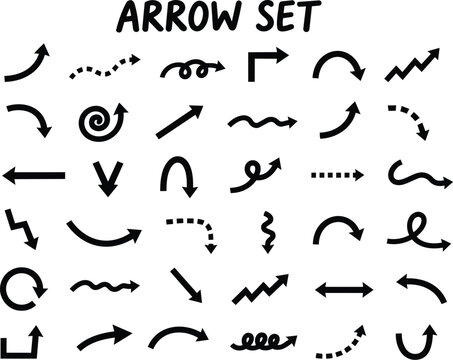 Hand drawn arrows. Set simple arrows isolated. Arrow set mark icons.