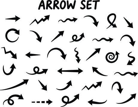Hand drawn arrows. Set simple arrows isolated. Arrow set mark icons.