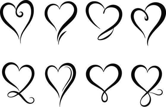 Heart, love, romance or valentine's day red heart. Heart vector icons. Calligraphy black heart icon vector.