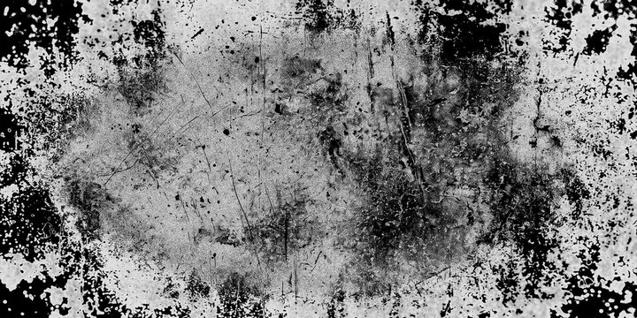 Black and white grunge concrete wall texture with heavy scratches and splatter