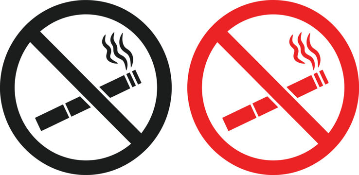 Two versions of a no smoking sign one in black and white and one in red isolated on a white background
