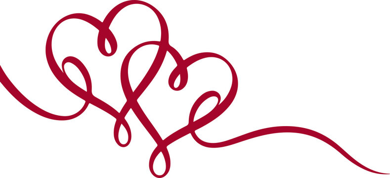 Two intertwined red hearts drawn with a continuous flowing line