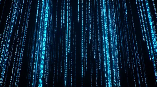 Blue digital data streams and numbers
