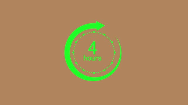 4 hours countdown timer animation with circular progress arrow for time management and delivery tracking