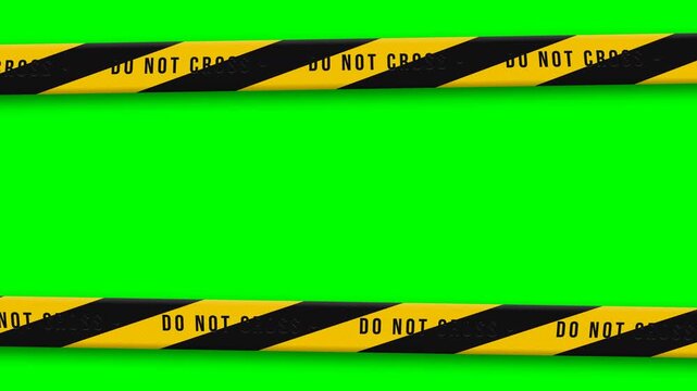 Yellow do not cross caution tape on green screen background
