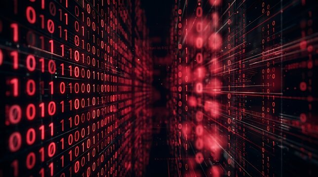 Red binary code digital data stream