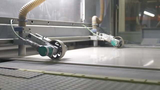 Advanced Machine Cutting Large Ceramic Slabs in Factory