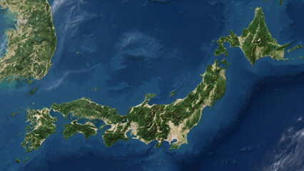 Fototapeta premium 宇宙の衛星軌道から日本列島と太平洋を見下ろす高精細な地球観測画像