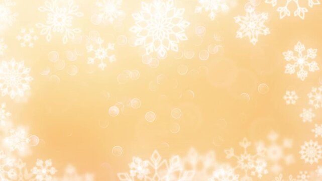 Animated video of snowy gradient luxury gold background Moving rotating defocused sparkling snowflakes forming festive frame at edges Copy space Christmas Xmas holiday loop 4k resolution animation