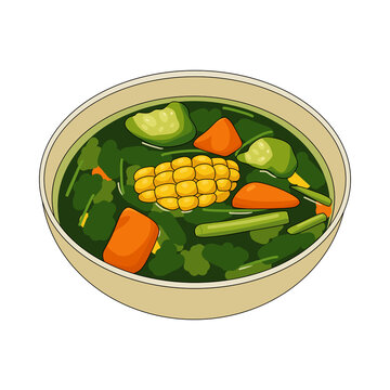 Indonesian sayur bayam is a light spinach vegetable soup with clear broth, corn, and aromatic seasonings, commonly served with rice.