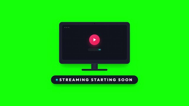 A "Starting Soon" streaming animation featuring a green background combined with simple 2D flat vector computer animation.