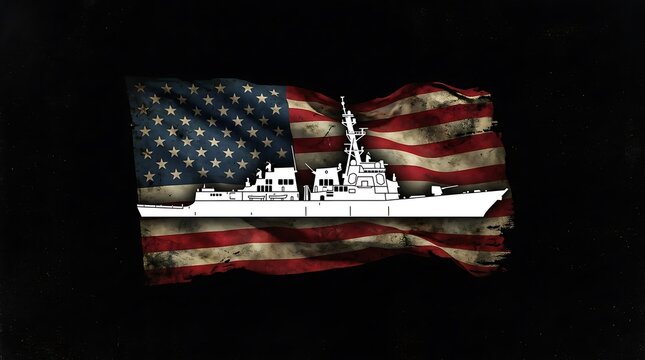 Us navy warship superimposed on american flag for patriotic military celebration