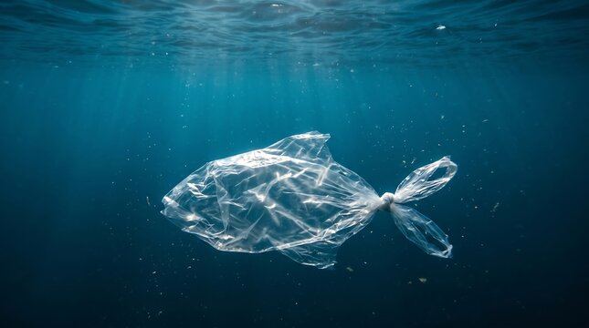 Title: Plastic Bag Shaped Like a Fish Floating Underwater