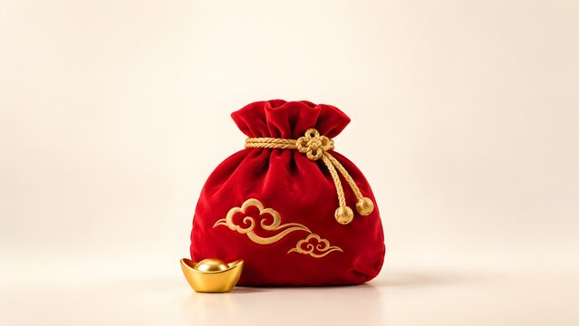 Traditional Chinese New Year Customs: Lucky Money Bag with Gold Ingots