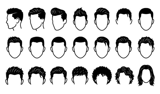 Men&rsquo;s Hairstyle Barber Haircut Black White Outline Icon Vector Collection