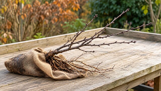 Bare Root Tree Sapling with Damp Burlap for Autumn Planting
