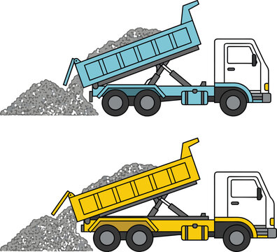 Industrial tipper dump truck unloading gravel pile stone sand building material for construction infrastructure project vector