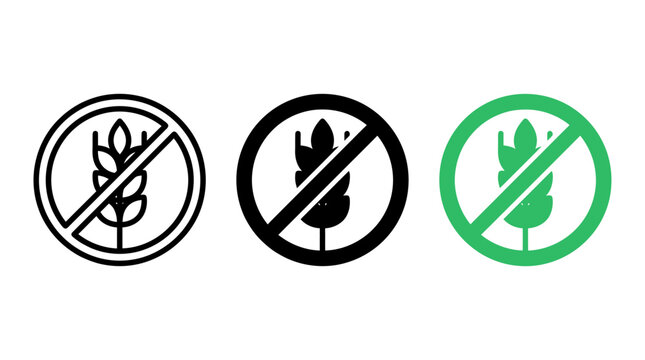 Set of gluten free icons showing prohibited grain in a circle
