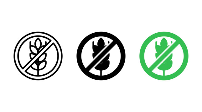 Set of gluten free icons showing prohibited grain in a circle
