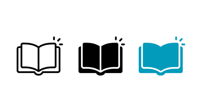 Open book icon set featuring spark details education knowledge