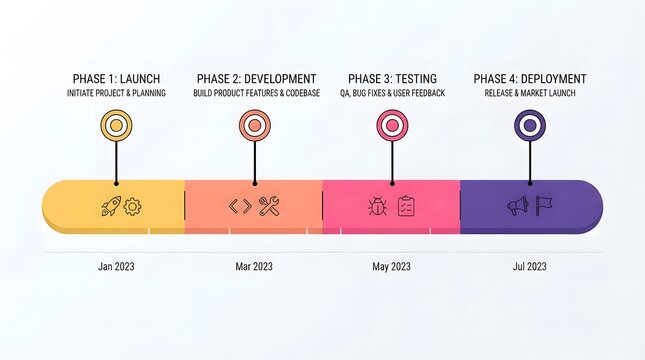 Four Phase Project Development Timeline Infographic