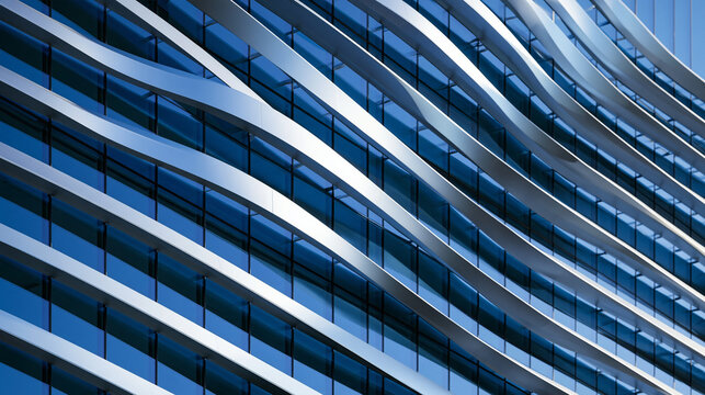 Modern Architectural Facade with Curved Metal Louvers