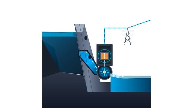 Hydroelectric Dam Power Plant Animation Illustrating Renewable Energy Generation Process Concept