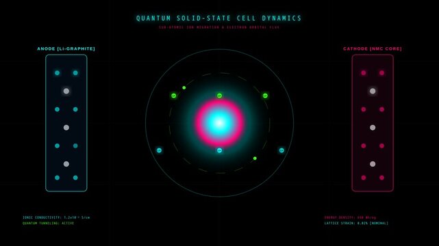 Quantum Solid State Cell Dynamics Visualization Featuring Subatomic Particle Motion and Ion Transfer