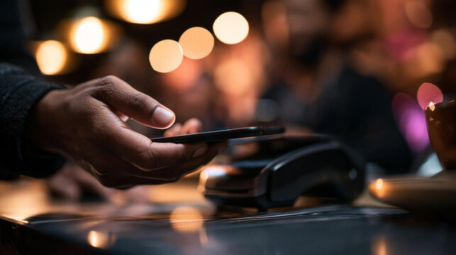 Customer Making Contactless Mobile Payment at POS Terminal