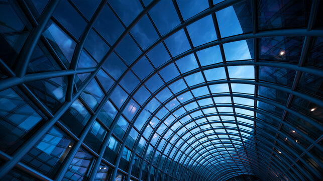 Modern Curved Glass and Steel Roof Architecture at Twilight