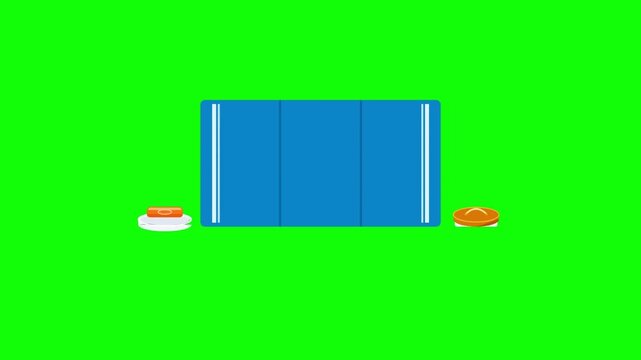Animation of Blue Objects Stacking on a Green Screen