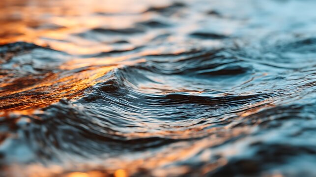 Close-up of water waves reflecting sunlight with blue and orange hues, capturing the dynamic surface of a body of water.