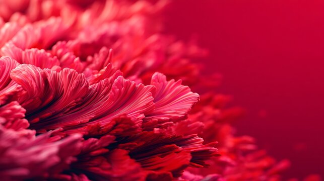 Close-up of vibrant red flower petals with intricate textures and layers, creating a visually rich and captivating image.