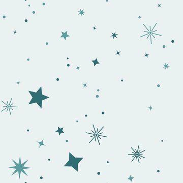 Seamless airy atomic starburst pattern, ocean teal mid century modern stars background