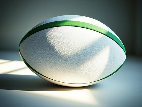 Zeniths of green meet the iconic curve of a rugby ball in soft daylight ,  soft daylight,  six
