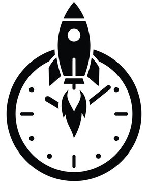 Rocket Launching from Clock Icon for Fast Delivery and Time Management