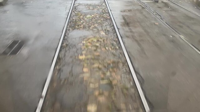Wet asphalt railways due to rainy weather