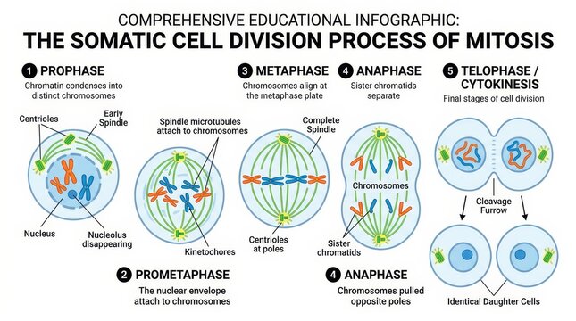 Comprehensive Educational Infographic on Mitosis Cell Division Process.