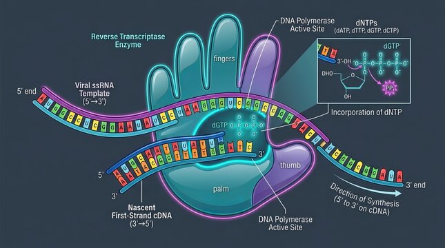 Illustration of DNA Replication and Protein Synthesis Process.