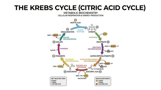 Krebs Cycle Citric Acid Cycle Biochemical Pathway Illustration.