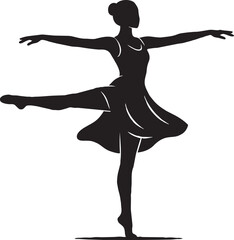 Ballet Dancer Silhouette in Elegant Jumping Pose, Graceful Ballerina Performing Dance, Black Vector Illustration of Female Athlete, Beauty, Fashion and Artistic Movement icons © NasirHossain