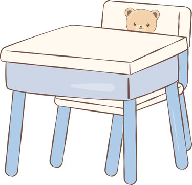 Cute Cartoon Study Desk with Teddy Bear Motif