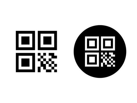 Minimalist QR code icon set, black and white barcode scan vector graphics, digital scanning symbol for mobile payment and link redirection