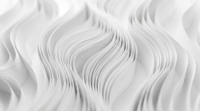  Minimalist abstract background of layered white paper waves with soft shadows.