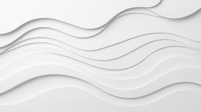  Minimalist abstract background of layered white paper waves with soft shadows.