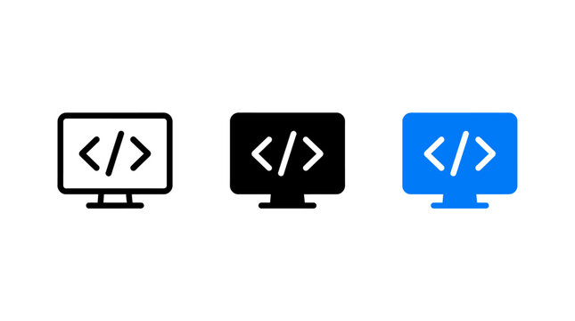 Set of Three Simple Web Development Computer Icons for Programming Interface
